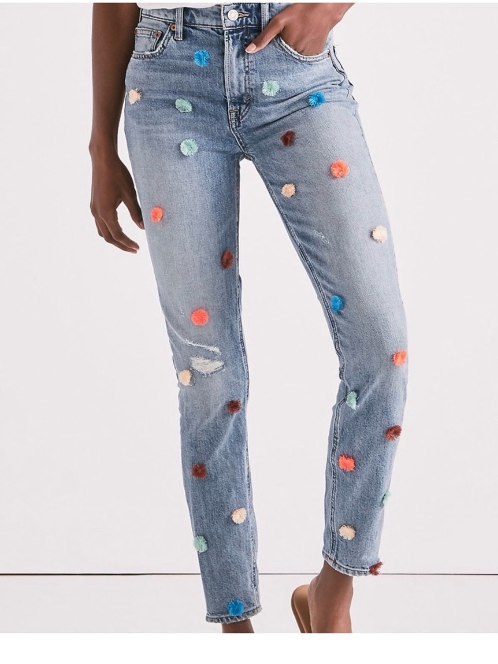 Lucky Brand Blue Jeans with Colorful Pom Pom size 6